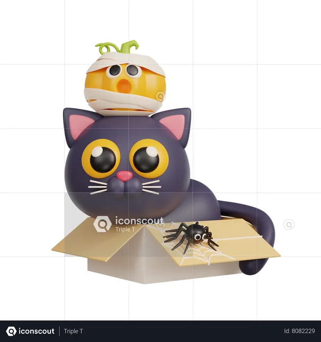 Black Cat In Box  3D Illustration
