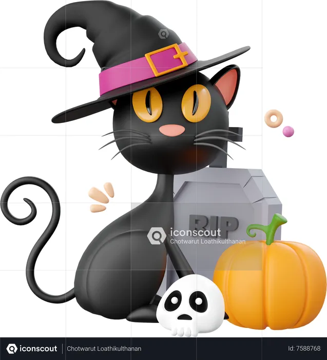 Black Cat With Grave  3D Icon