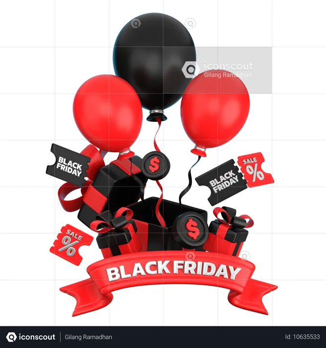 Black Friday Balloon  3D Icon