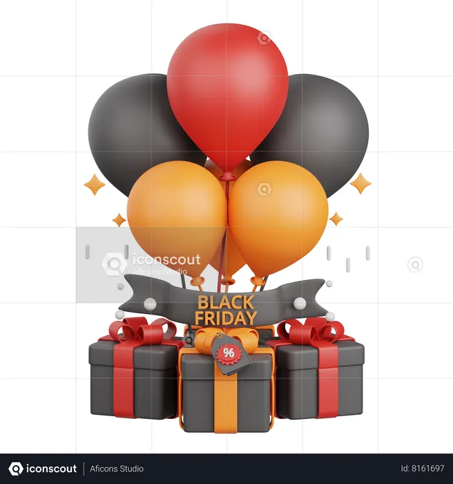 Black Friday Balloons  3D Icon