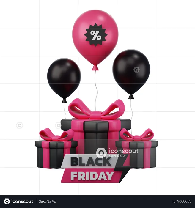 Black Friday Gift Boxes and balloon  3D Icon