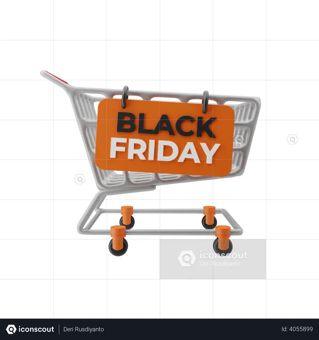 Black friday trolley  3D Illustration
