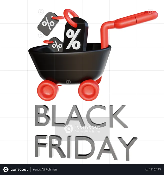 Black Friday trolley  3D Illustration