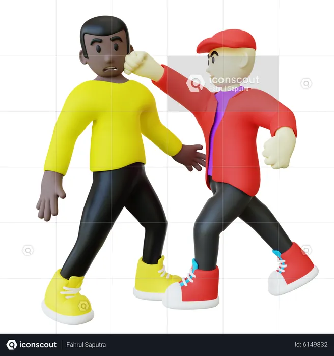 Black Guy Attacked By Man  3D Illustration