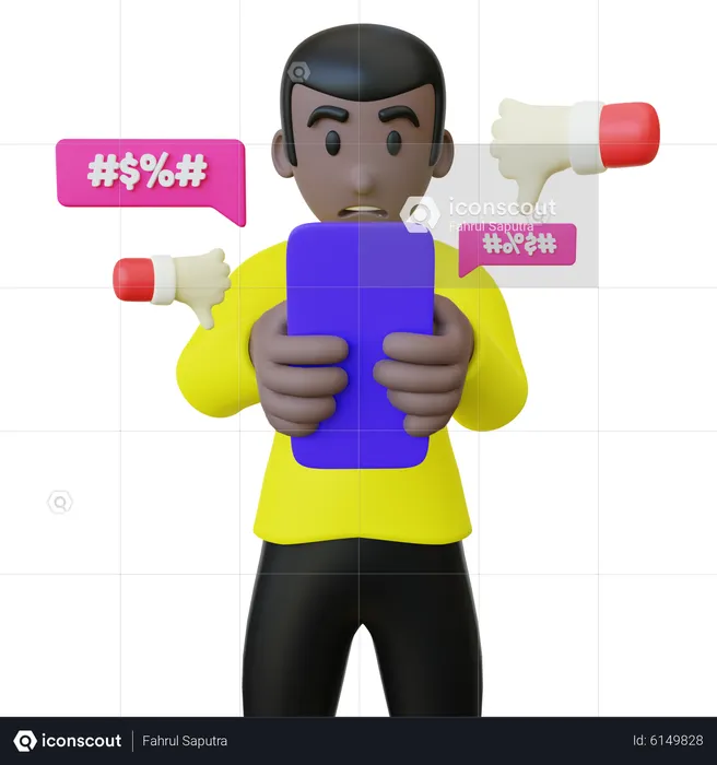 Black Guy Getting Cyberbully From His Smartphone  3D Illustration