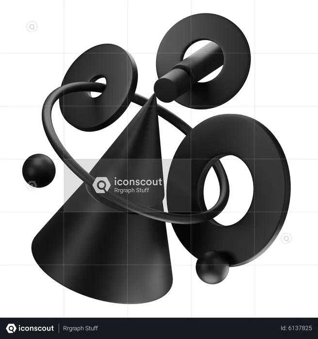 Black Matte Abstract Shape  3D Icon