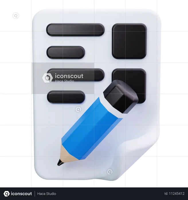 Bleistift auf Dokument  3D Icon