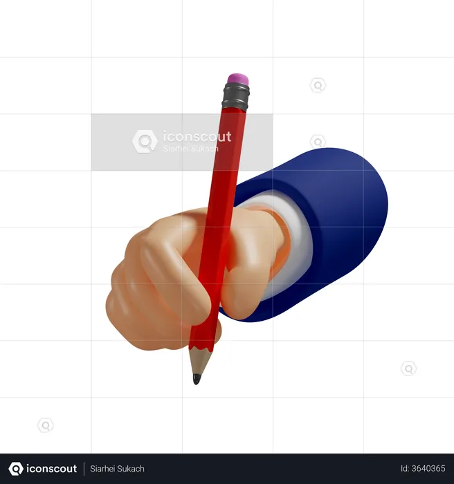 Bleistift in der Hand  3D Illustration