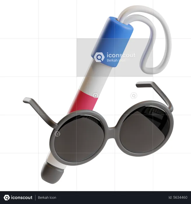 Blind Walking Stick and Sunglasses  3D Icon