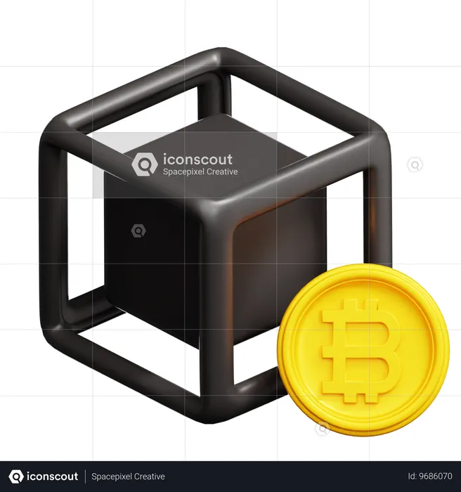Block and Bitcoin  3D Icon