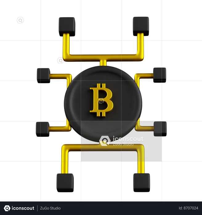 Block Chain Bit Coin  3D Icon