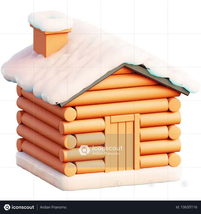 Blockhütte mit schneebedecktem Dach  3D Icon