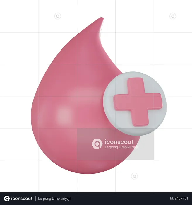 Blood Drop With Red Cross  3D Icon
