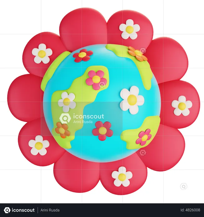 Blooming Earth With Flowers  3D Icon