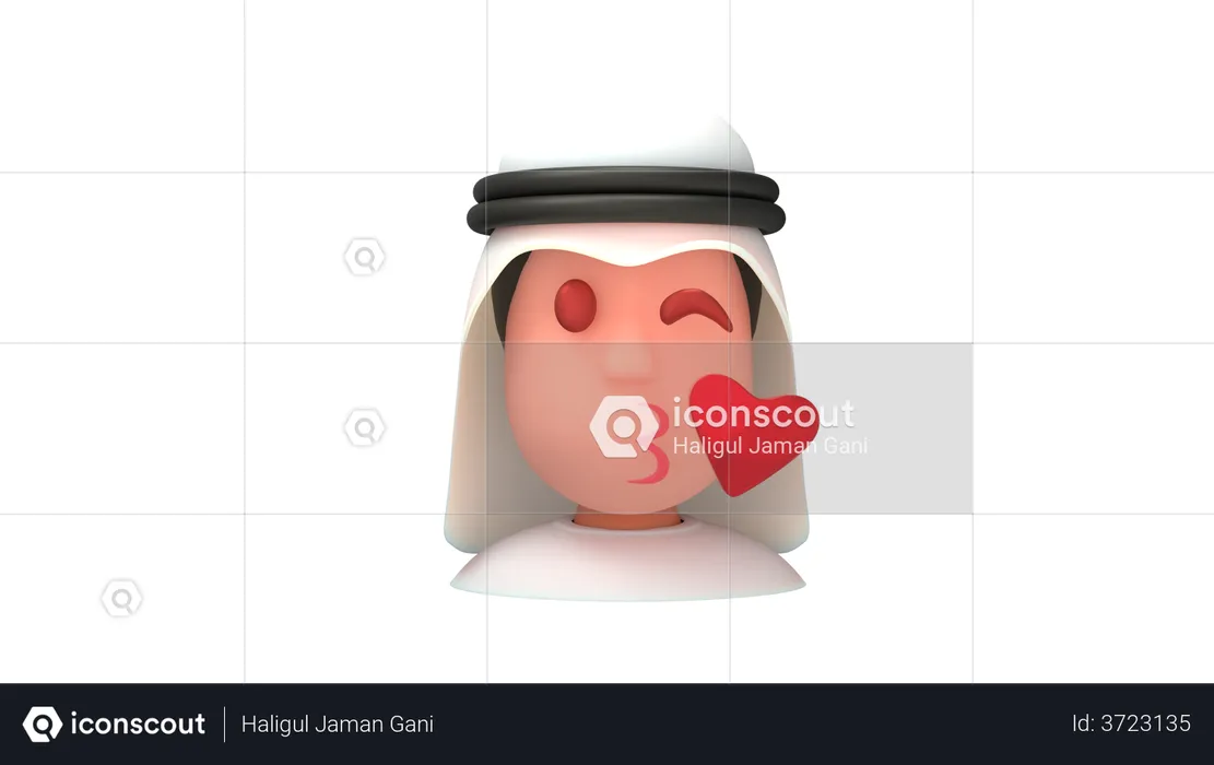 Blowing Kiss Arab Man Emoji 3D Illustration