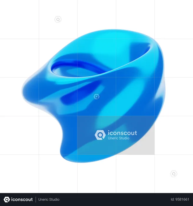 Blue Abstract Metalic Twisted And Bend Shape  3D Icon