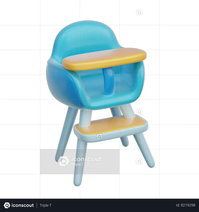 Blue Baby High Chair  3D Icon