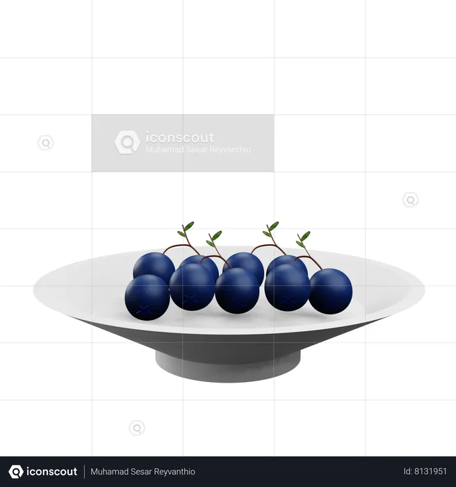 Blue Berries Plate  3D Icon