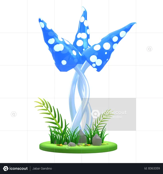 Mushroom Blue Butterfly  3D Icon