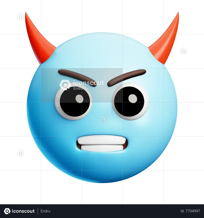 Blue Devil Face Emoji 3D Icon