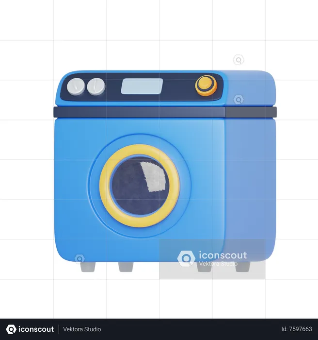 Blue washing machine  3D Icon