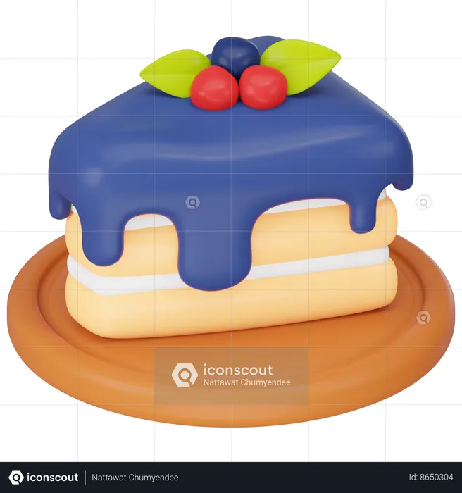 Blueberry Cake Slice  3D Icon