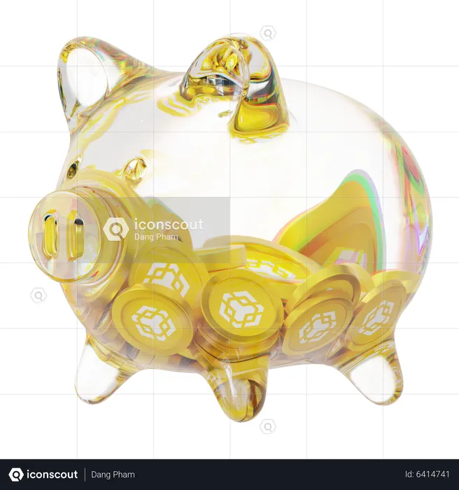 Bnb Clear Glass Piggy Bank With Decreasing Piles Of Crypto Coins  3D Icon