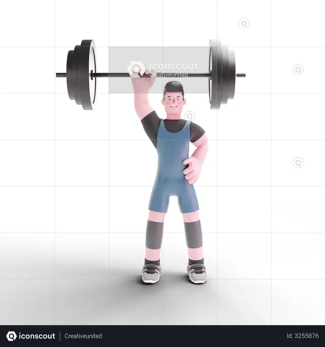 Bodybuilder lifting free weight using one hand  3D Illustration