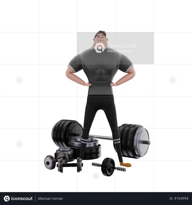 Bodybuilder Showing Biceps in Gym  3D Illustration