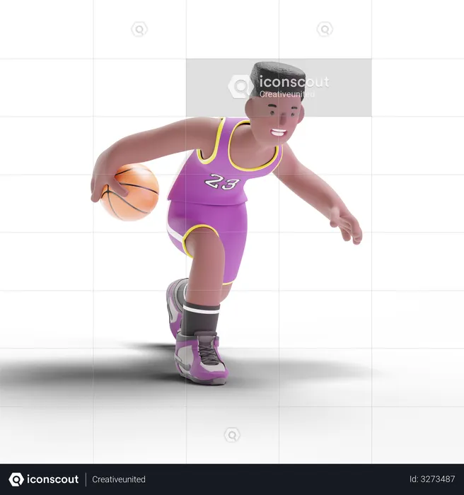 Jogador de basquete driblando bola  3D Illustration