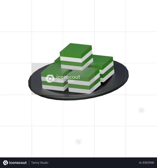 Bolo De Camada Pandan Cozido No Vapor  3D Icon