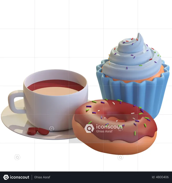 Bolo doce e café  3D Illustration