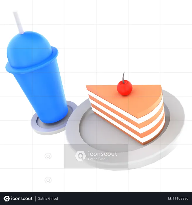 Bolo e bebida  3D Icon