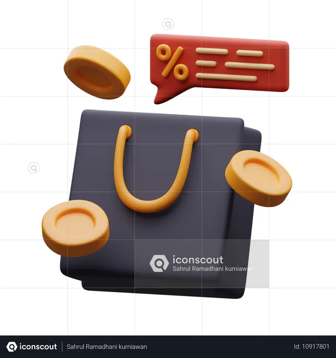 Bolsa de compras con descuento  3D Icon