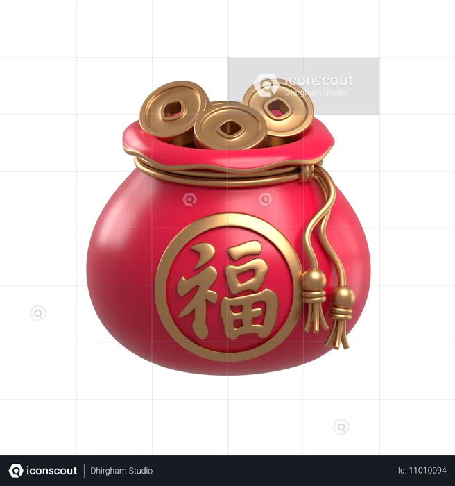 Bolsa de moedas de ouro chinesas  3D Icon