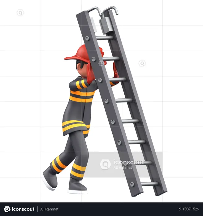 Bombero empujando una escalera  3D Illustration