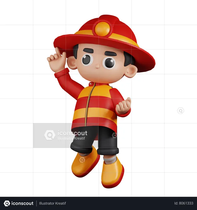 Feliz bombero en pose de salto  3D Illustration