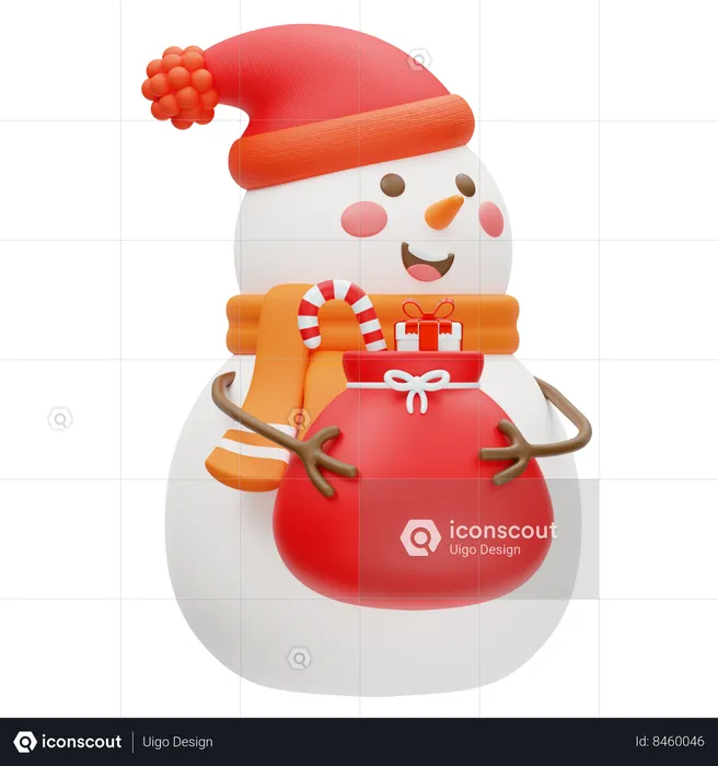 Boneco de neve fofo com sacola de presente no inverno  3D Icon