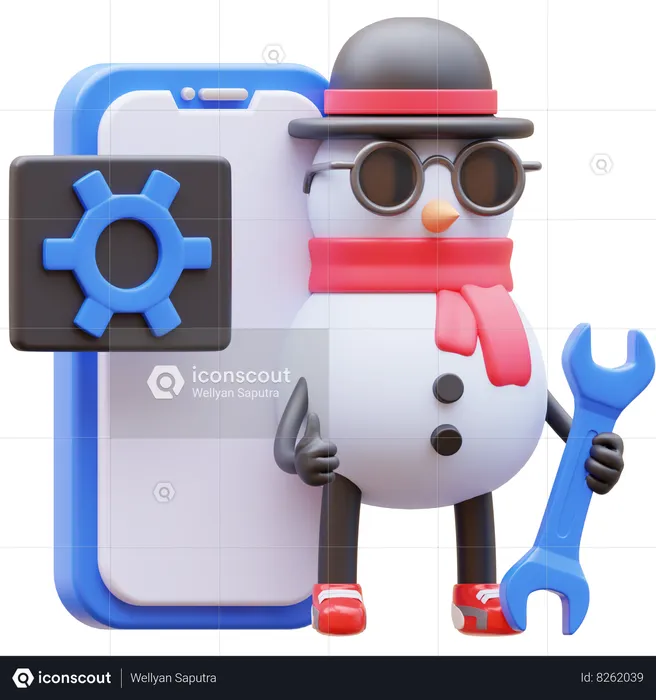 Aplicativo móvel de manutenção de personagens do boneco de neve  3D Illustration