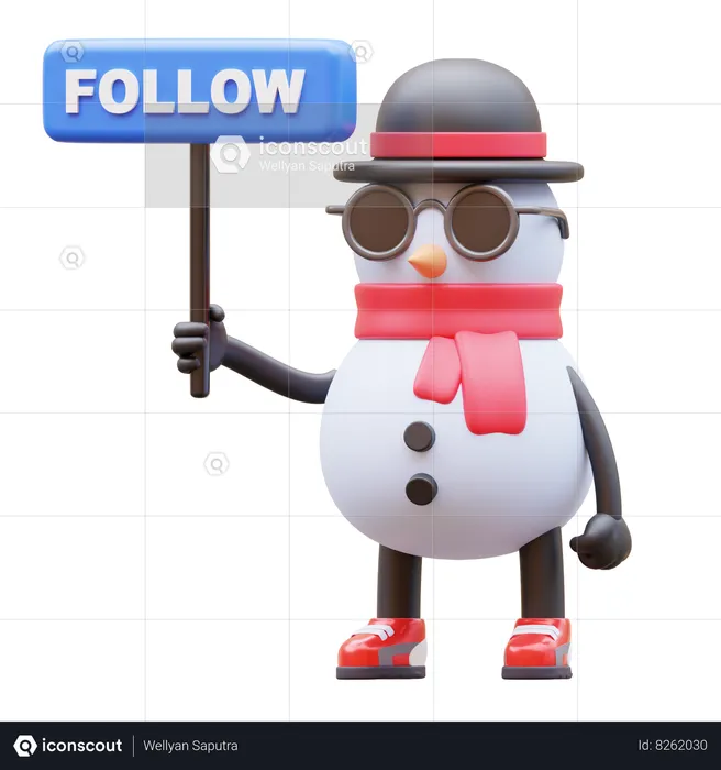 Personagem de boneco de neve segurando placa de acompanhamento  3D Illustration