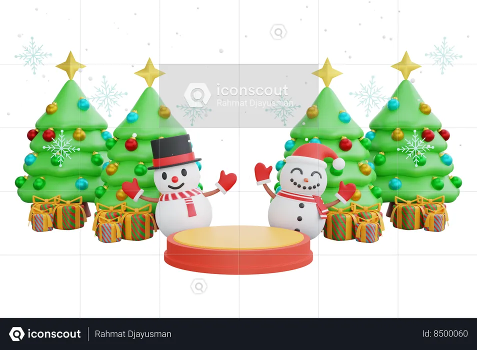 Bonecos de neve e árvores de natal  3D Icon