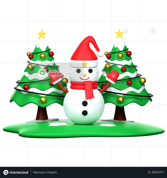 Bonhomme de neige et pin  3D Icon