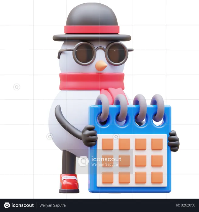 Calendrier de tenue de personnage de bonhomme de neige  3D Illustration