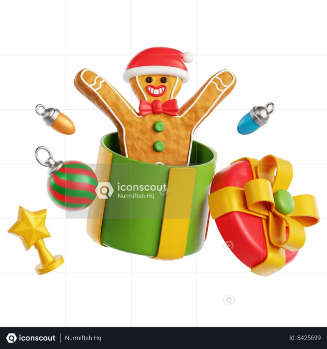 Bonhomme en pain d'épice sur boîte cadeau  3D Icon