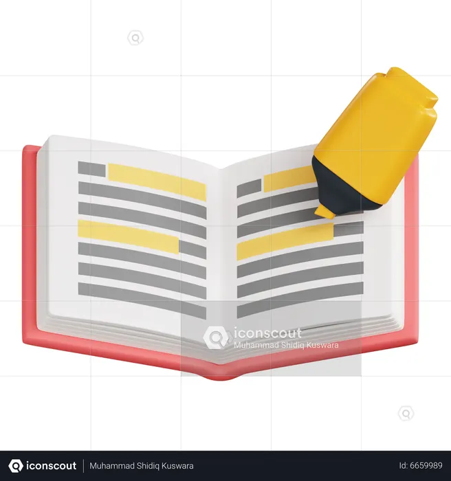 Book And Highlighter Marker  3D Icon