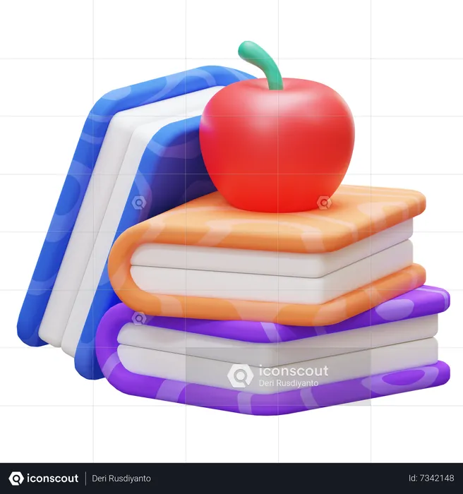 Book Stack And Apple  3D Icon