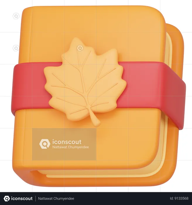 Book With Autumn Leaf Bookmark  3D Icon