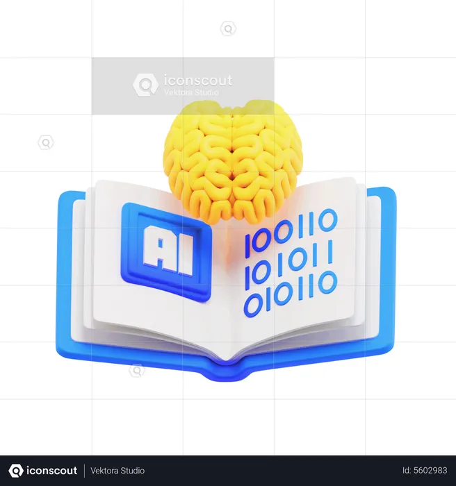 Book with Binary and Brain Code  3D Icon