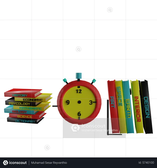 Books And Alarm  3D Icon