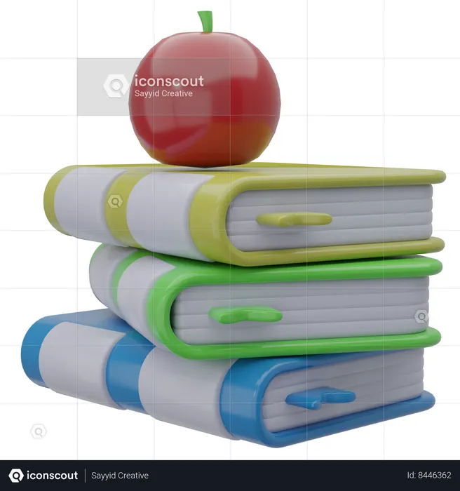 Books And Apple  3D Icon